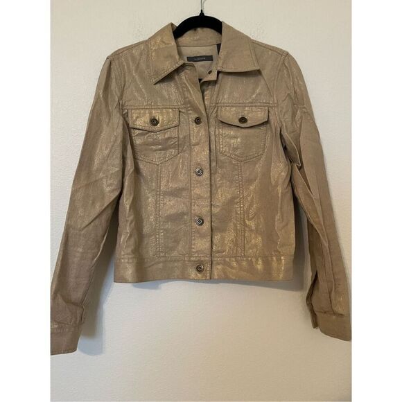 Liz Claiborne Gold Metallic Denim Jacket - Picture 1 of 4